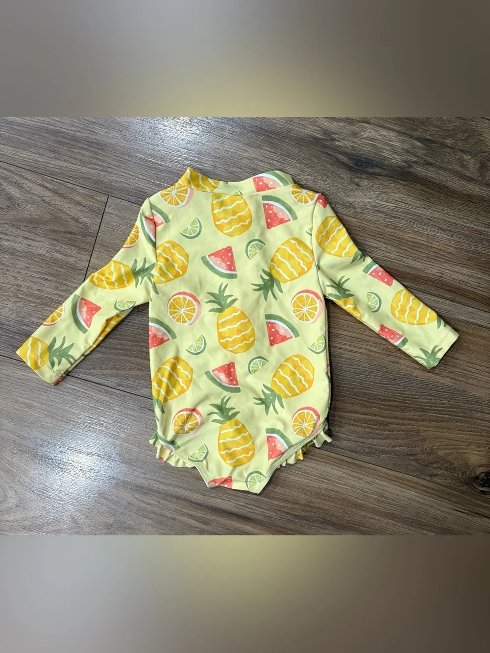 Carter's Yellow Pineapple & Watermelon Long-Sleeve Rashguard One-Piece